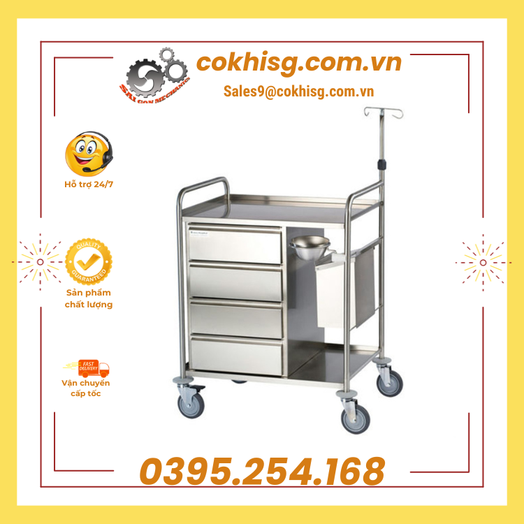 Xe đẩy y tế được làm bằng inox 304